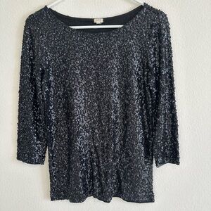 J Crew Black sequin 3/4 Sleeve Blouse